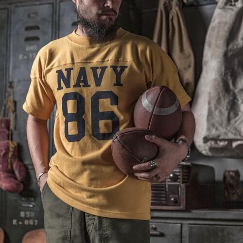 Bronson US Naval Mens Vintage Heavyweight Cotton Rugby Football Jersey T-Shirt