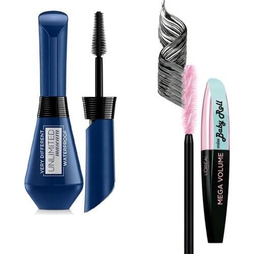 Loreal Paris L'or éal Paris Unlimited Very Different Waterproof Waterproof Mascara + Miss Baby Roll Black Mascara