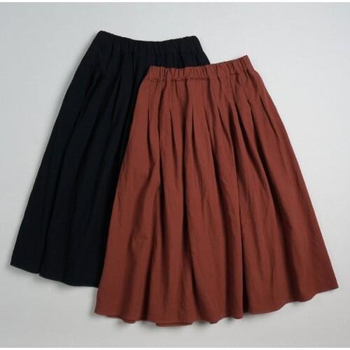 Japan Style Mori Girl Cotton linen Solid Color Skirt Spring Mid-length A-line Skirt Women