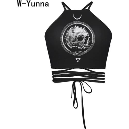W-Yunna New Fashion Skull 3d Print Black Tank Top Women Backless Slash Neck Summer Beach Tops Mujer Sexy Summer Top Female