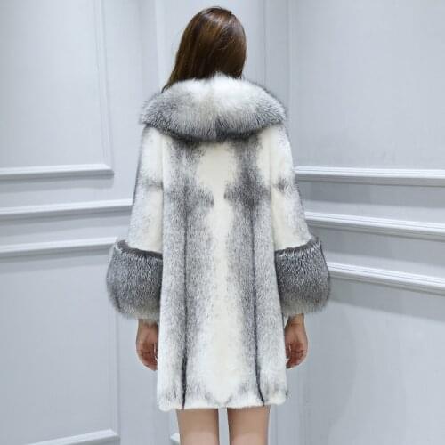 Womens natural real whole cross mink fur coat outwear