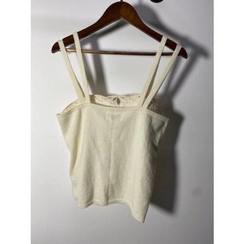 Womens Knit Vest Hollow Out Embroidery Camis Double Shoulder Strap Sexy Ladies Camisole and Tank for 2021 New Summer