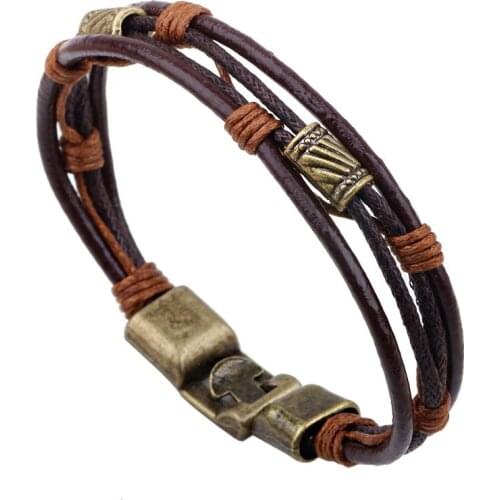 2021 Fashion Jewelry Vintage Hand Woven Multilayer Leather Thin Bracelet Charm Alloy Wrap Bracelet for Womens Accessories
