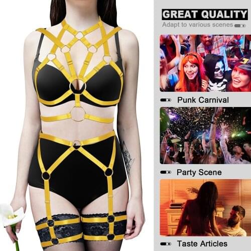 Full Body Bondage Harness For Women Hollow Cage Bra Sexy Lingerie Set Waist Suspender Belt Exotic Costumes Pole Dance Rave