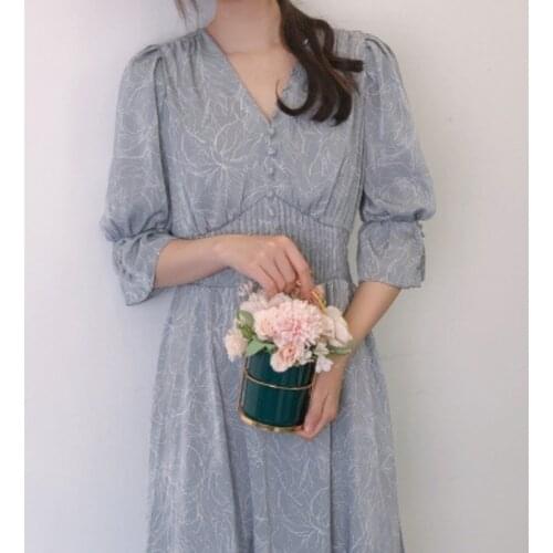 Long Sleeve Slim Pullover Dress Women V Neck Vintage Print High Waist Hip A Line Long Vestidos Spring 2021 Robe Vestido De Mujer