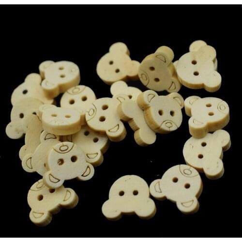 100PCS Wooden Bear Buttons Natural Color for Dolls Clothes Women Hat Children Pullover Sewing Accessories Craft Supplies