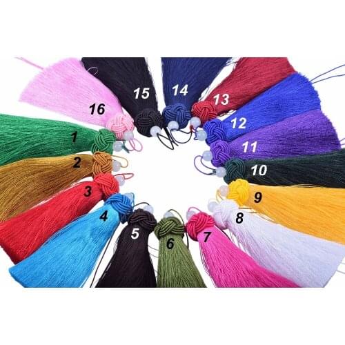 11Colors For Your Chosing-KONMAY 5pcs 3.8''(9.5cm) Handmade Imitation Silk Tassels with Threaded Cap and Jade Beads
