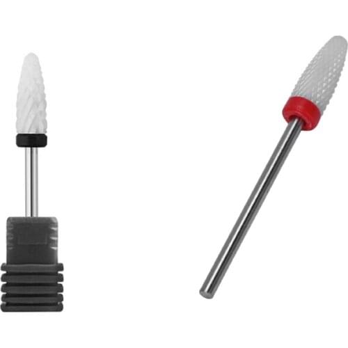 Nail Cone Tip Ceramic Drill Bits Electric Cuticle Clean Rotary For Manicure Pedicure Grinding Head 2Pcs Black & Red