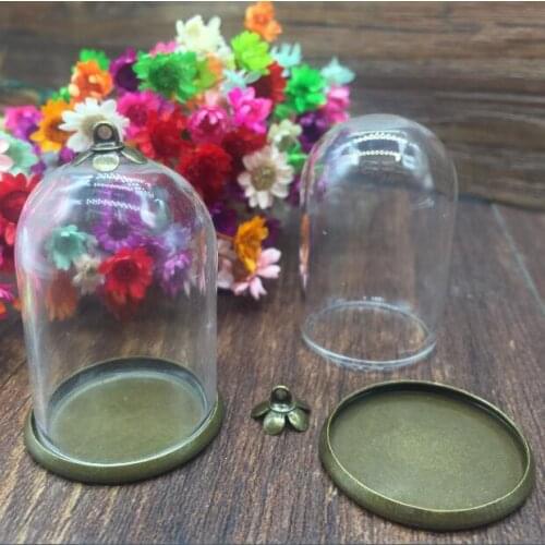 20sets/lot 38*25mm glass globe antique bronze base 8mm beads cap set glass bottle vial pendant necklace pendant jewelry findings