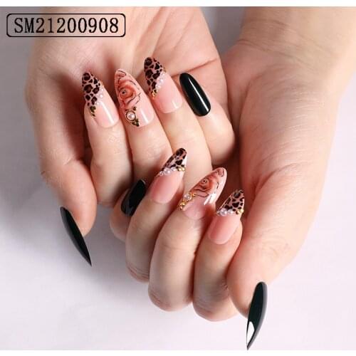 24pcs/box Nude Pink Leopard Fake Nails Stiletto Moutain Pointed Pattern Nails Gorgeous Sculpted Nail Art Tips short Size