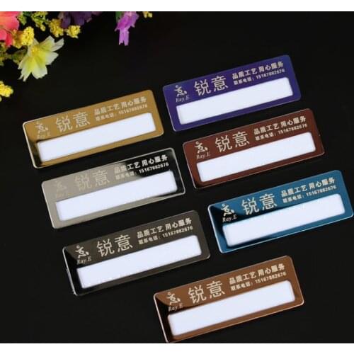 25*70 MM Blank Stainless Steel Badge Pins Metal Aluminum Alloy Badges Replaceable Staff Custom Brooch Laser Engraving Logo