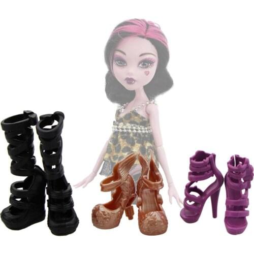 3 Pcs / Lot Fashion High Heels Shoes Party Dating Wear Mixed Style Sandals Black Boots for Monster High Doll Accessories Kid Toy