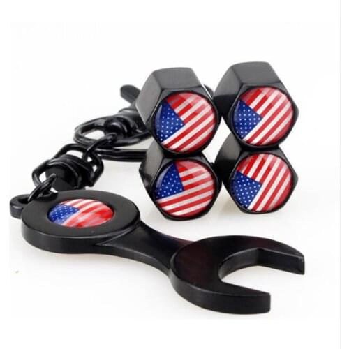 4pcs Car Decoration American Flag Logo Wheels Valve Caps & Wrench for Chevrolet Ford Focus Volkswagen Polo Peugeot Volvo Citroen