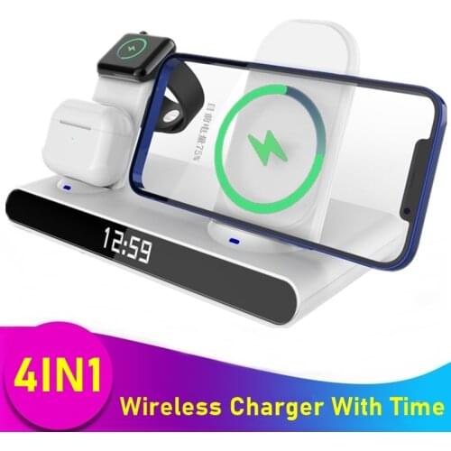 15W Wireless Charger For Iphone 8 XS XR 11 12 13 Pro MAX With Clock Fast Charging Station For Apple Watch 7 6 5 4 3 2 1 Airpods
