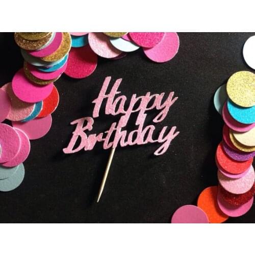 Glitter Happy Birthday Party Cupcake Toppers Engagement Bachelorette Wedding Bridal Shower toothpicks