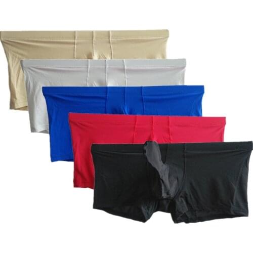 Long Sleeve Boxers Sexy Men Silk Boxers Cuecas Solid Color Male Underpants Calzoncillos Hombre Slips Shorts
