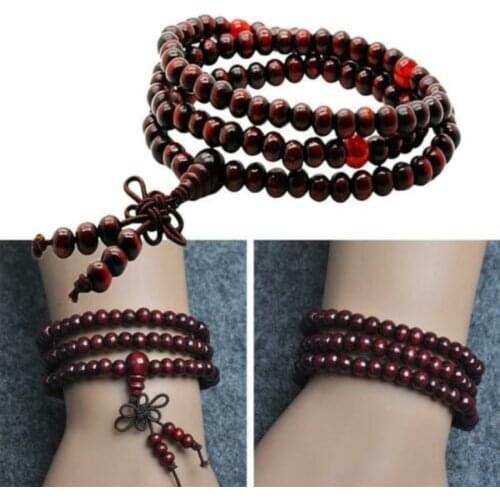 Natural Sandalwood Bracelet Buddhist Buddha Wood Prayer 108 Beaded Knot Black Ebony Unisex Men Bracelets & Bangles for Women 6mm