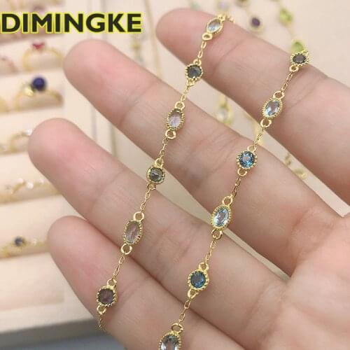 DIMINGKE 3.5MM Natural Blue Topaz Amethyst String Bracelet 100%-S925 Pure Jewelry Party Lover Gift 14.5+3CM