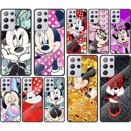 Disney Minnie Mouse Cute for Samsung Galaxy S21 Ultra Plus A72 A52 4G 5G M51 M31 M21 Luxury Tempered Glass Phone Case Cover