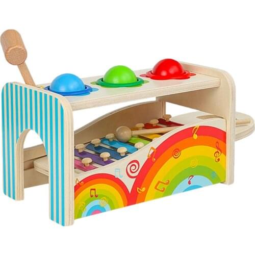 2 in 1 Wooden Musical Instrument Hammering Ball Xylophone Montessori Early Learning Educational Sensory Toys for Children Kids