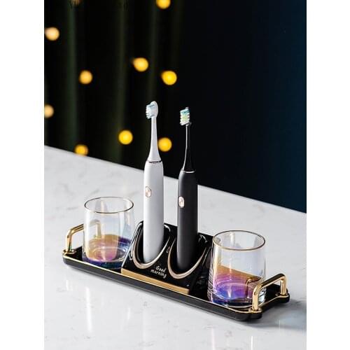 Electric Toothbrush Holder Seat Bathroom Sink Storage Rack Pendulum Free Punch Mouthwash Cup Set Bathroom Decoration Accessories