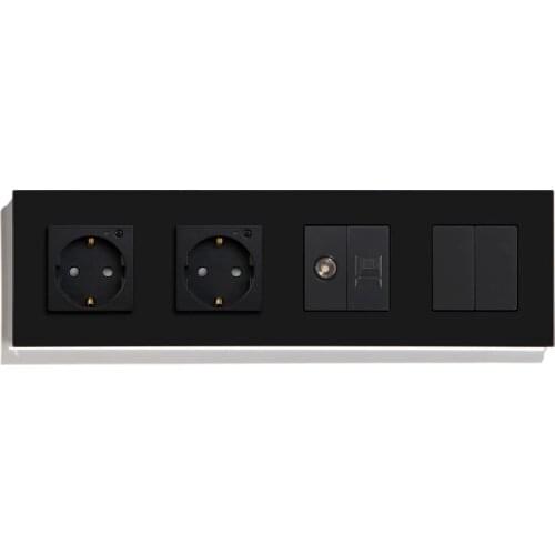 BSEED WiFi Double EU Sockets With TV and PC Socket Crystal Glass Panel Control by Alexa Google Tuya
