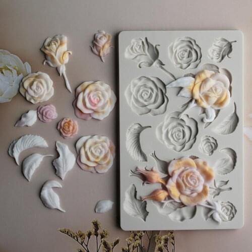 Fragrant Rose Leaves & Petals Silicone Mold Fondant Cake Decorating Mold Sugarcraft Chocolate Baking Tool For Cake Gumpaste Form