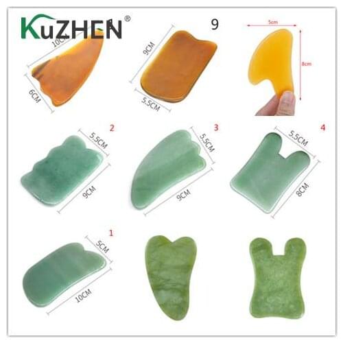 Natural Jade Guasha Scraping Massage Scraper Face Massager Acupuncture Gua Sha Board Rose Quartz Agate Acupoint Facial Eye Care