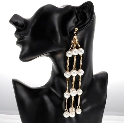 Hot Sale Multilayer Handmade Gold Color Simulated Pearl Long Dangle Earrings Wedding Bridal Party Luxury Vintage Flower Earring