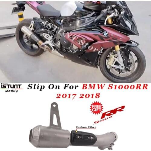 Slip On For BMW S1000RR 2017 2018 Motorcycle GP Exhaust Escape Modified Middle Link Pipe Muffler with Carbon Fiber Heat Guard