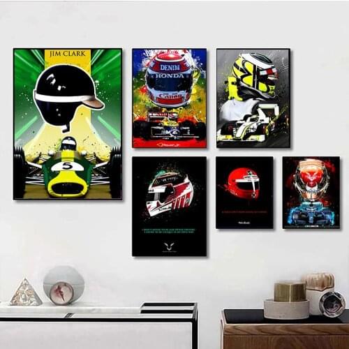 Fashion Star Ayrton Senna Racing Car New F1 Helmets Canvas Painting Posters and Prints Wall Art Pictures for Living Room Decor