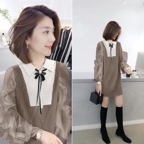 Bobowaltz fashion retro woolen dress womens grey knitted dress Europe station spring womens wear 2021