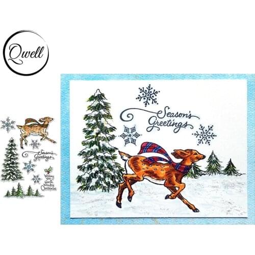 QWELL Clear Transparent Stamps Christmas Elk Trees Holly Snowflake DIY Scrapbooking Craft Paper Cards 2020