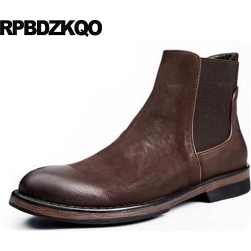 Luxury Genuine Leather Brown Big Size Full Grain Ankle Winter Runway Chelsea Shoes Mens Boots Warm Plus Slip On Faux Fur Booties