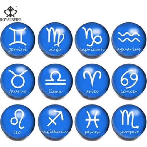 Royalbeier 12pcs/lot Twelve Constellations Pattern 18mm Cabochon Glass Button For Women DIY Snap Jewelry Accessories