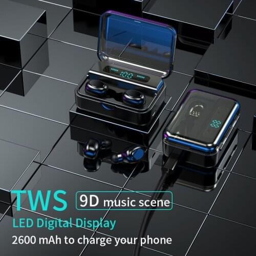 S590 TWS Bluetooth 5.0 Wireless Earphones LED Power Display Earbuds 9D IPX7 Waterproof Sport Headphone With 2600mAh Charging Bin