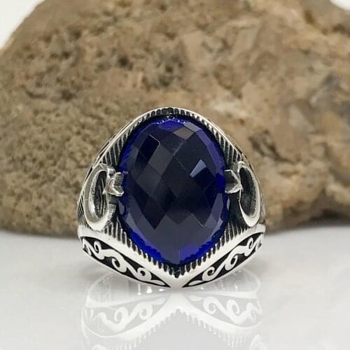 Sapphire Stone Special Design the Moon the stars Silver Men 'S Ring
