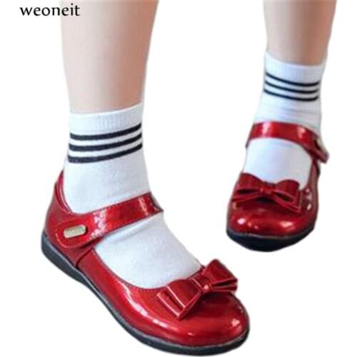 Weoneit School Shoes for Girls Children Girl Fashion Princess Bowknot Dance PU Leather Performance Party Shoes Dropship CN 26-40