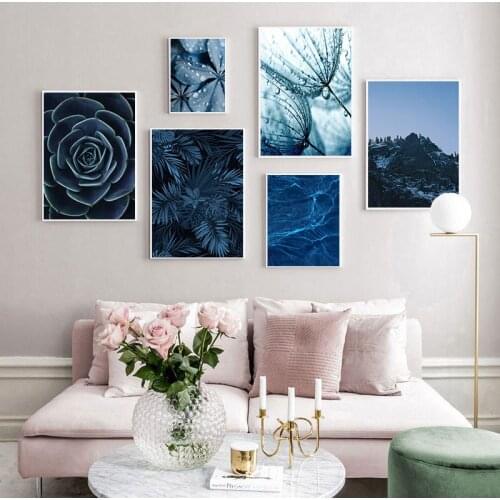 Blue Dandelion Succulents Monstera Leaves Wall Art Canvas Painting Nordic Posters And Prints Wall Pictures For Living Room Decor