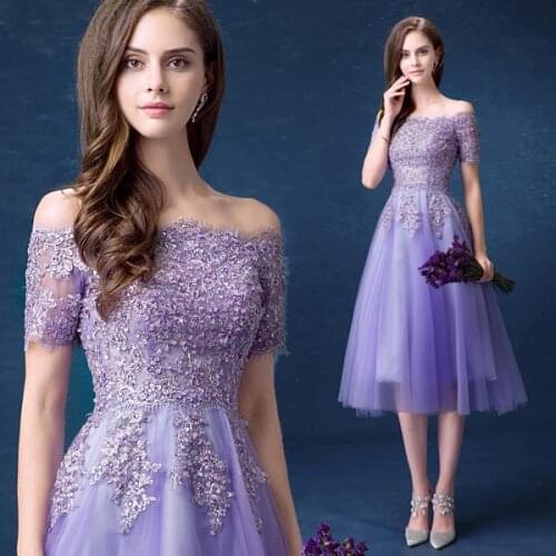 Half sleeve A-line purple sweat lady girl women princess bridesmaid banquet party ball dress gown