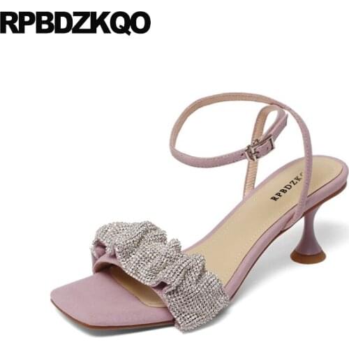 Pumps High Heels Bridal Ankle Strap Rhinestone Jewel Wedding Stiletto Purple Women Sandals 2021 Summer Diamond Shoes Crystal