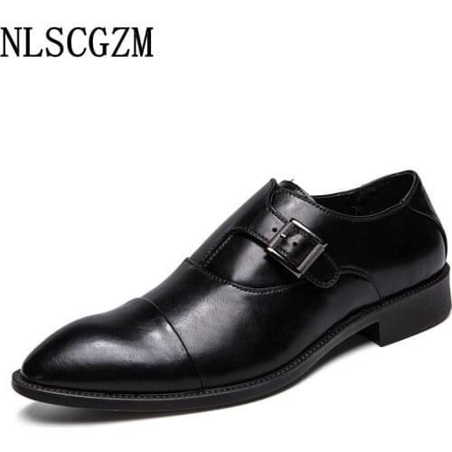 Monk Strap Leather Shoes Men Formal Office 2021 Business Suit Men Dress Shoes Loafers Wedding Dress Oxford Slip on Shoes for Men