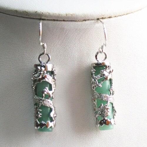 Unique Amazing light Green natural jade Dragon Earring Free Shipping