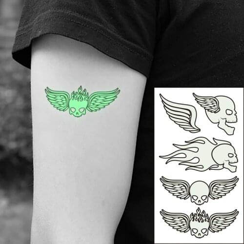 Waterproof Temporary Luminous Tattoo Sticker Skull Wings Halloween Horrible Pattern Flash Fake Tatto for Women Men