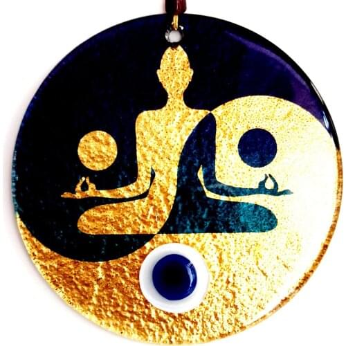 Yogist Girl Evil Eye Beaded Wall Ornament, Glass Gift, Decorative Glass Wall Decor