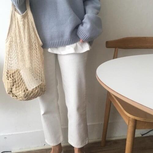 BANGE Women Girls Casual Tote Totes Knitted Net Bag HandBags For Women With Drawstring Bag In Shopping Bag Tassen Bolso Mujer