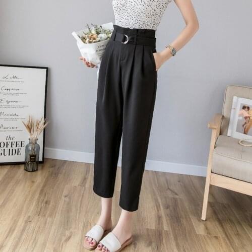 Women Pants Spring Summer Female Fashion Solid Elastic High Waist Casual Trousers Loose Harem Pants Sweatpant Casual Pant NS4287