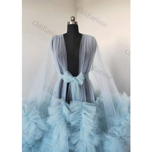 Ladies Dressing Gown Perspective Sheer Long Tulle Robe Puffy Pregnancy Photoshoot