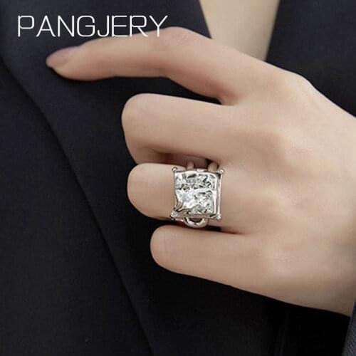PANGJERY Prevent Allergy 925 Sterling Silver Opening Rings for Women INS Fashion Double Layer Geometric Party Jewelry Gifts