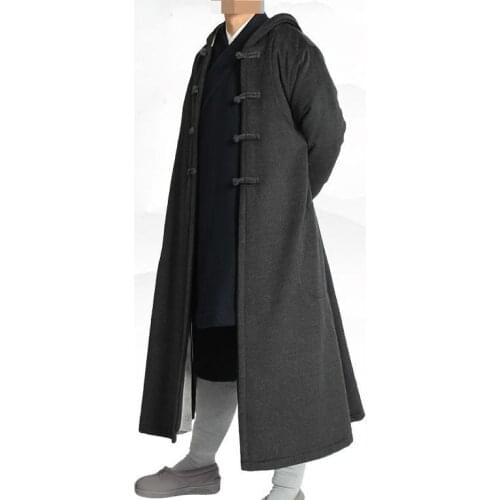 Unisex 6color Winter warm gray/blue buddhist buddha robe cape zen lay clothing shaolin monk kung fu suits meditation cloak